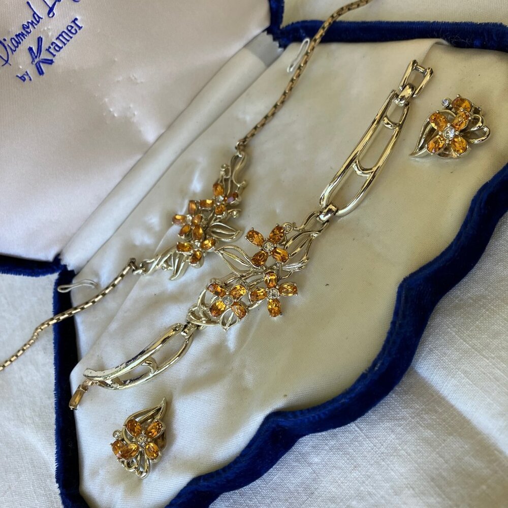 the Diamond Look by Kramer Parure - Topaz Necklace, Earrings & Bracelet …